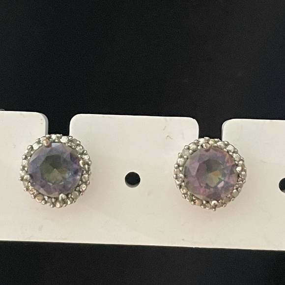 Lesa Michele Cubic Zirconia Rainbow Topaz Halo Stud Earrings - Picture 11 of 13